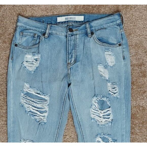 MELVILLE Womens Size 26 Distressed Jeans 30x25 Boyfriend Ankle Frayed Med Wash - Picture 4 of 12